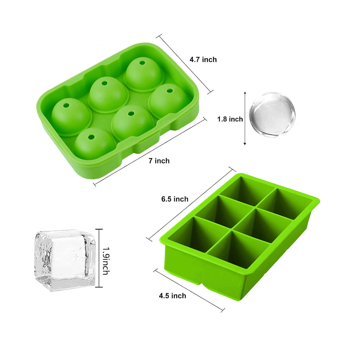 2 Sets Round and Cube Silicone Ice Cube Tray, 12 compartment - Chefcoca