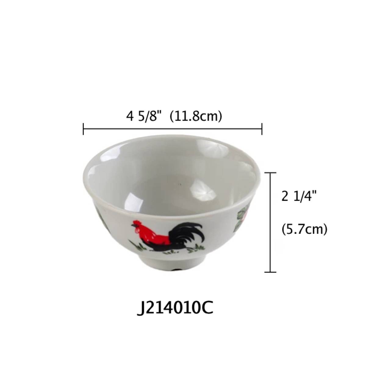 4.7" Round Light Grey Bowl with Chicken & Flowers Pattern (J214010C)