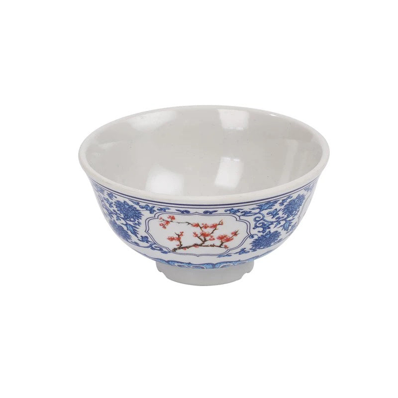 4 3/4" Dia Round Light Grey RiceBowl with Blue & Red Flowers Pattern (J214010F)