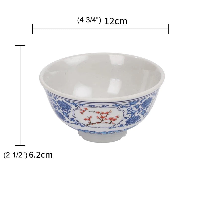 4 3/4" Dia Round Light Grey RiceBowl with Blue & Red Flowers Pattern (J214010F)