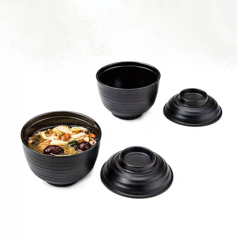 Matte Black Melamine Miso Soup Bowl with Lid (J90B)