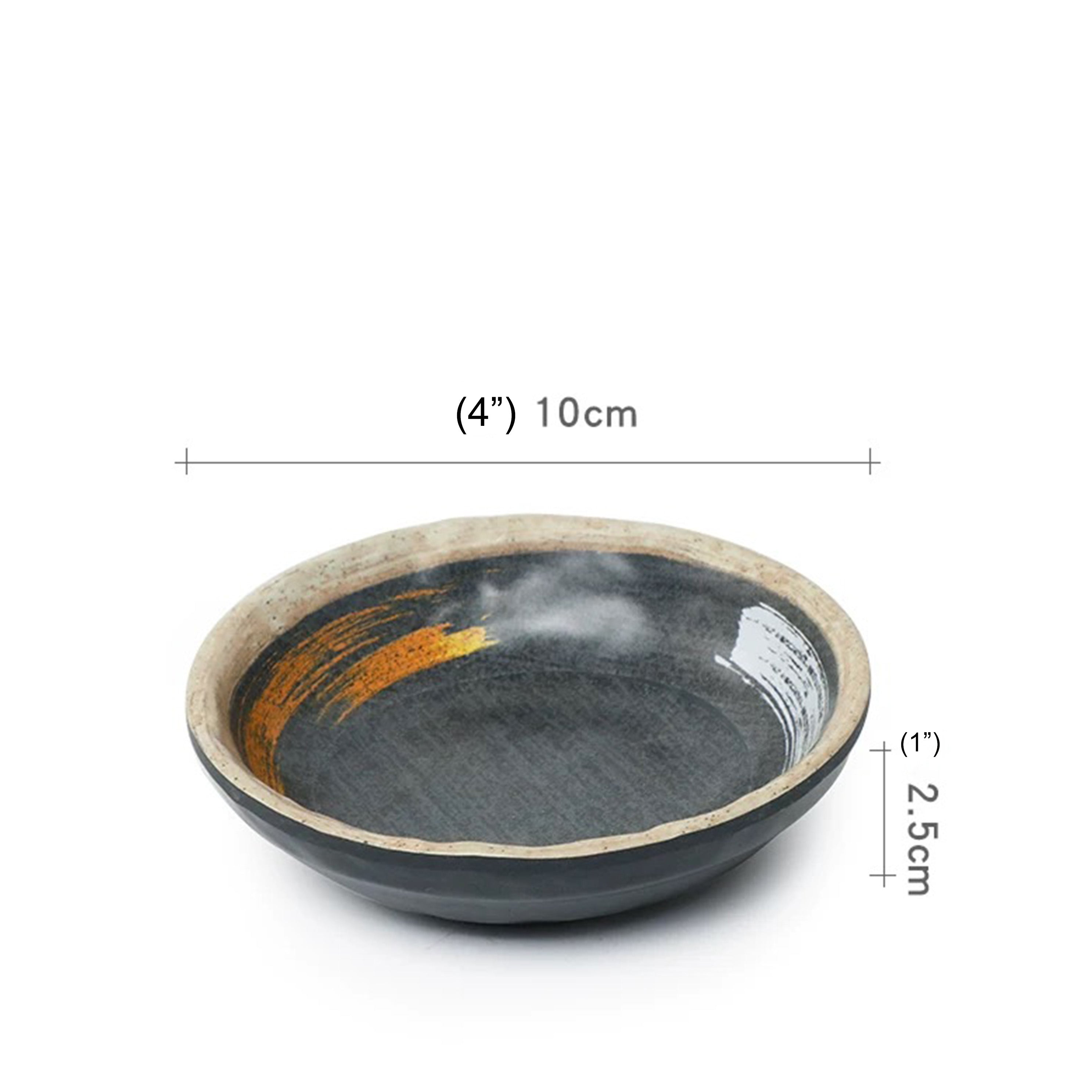 4" Melamine black sauce dish with white & golden pattern (JM169100G)