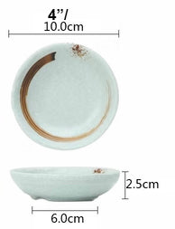 4" Dia Melamine Light Green Round Small Dish with Brown Ink Streak pattern(JM169100LG)