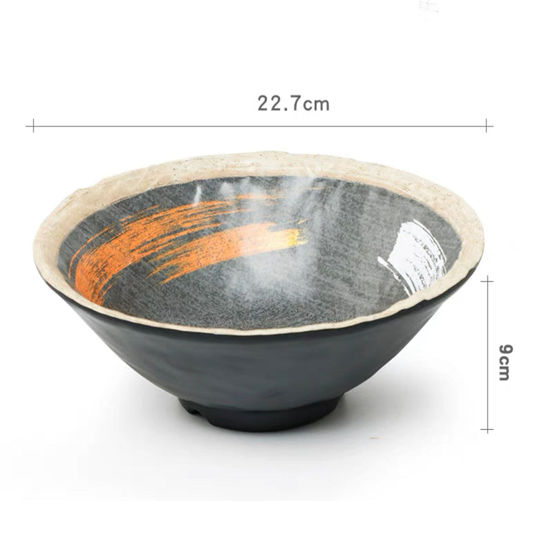 9" Melamine Black Noodle Bowl with white & golden pattern (JM169106)