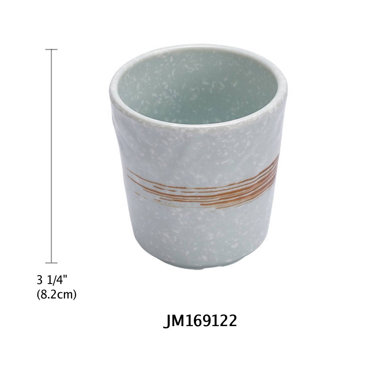 Melamine Light Green Tea Cup with Brown Ink Streak Pattern (JM169122LG)