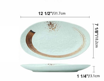 Melamine Light Green Oval Plate with Brown Ink Streak pattern(JM169153LG/JM169154LG/JM169155LG)