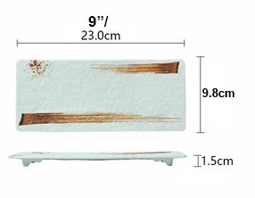 Melamine Light Green Rectangular Flat Plate with Brown Ink Streak pattern(JM169160LG - JM169163LG)