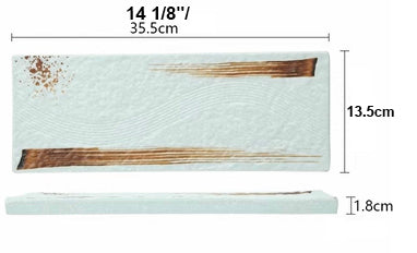 14 1/8"x5 3/8" Melamine Light Green Rectangular Flat Plate with Brown Ink Streak pattern(JM169167LG)
