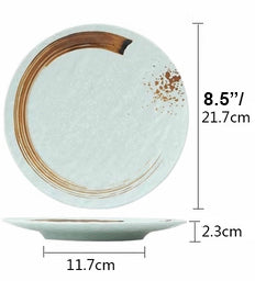 Melamine Light Green Round Flat Plate with Brown Ink Streak Pattern(JM169189LG - JM169193LG)