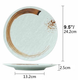 Melamine Light Green Round Flat Plate with Brown Ink Streak Pattern(JM169189LG - JM169193LG)