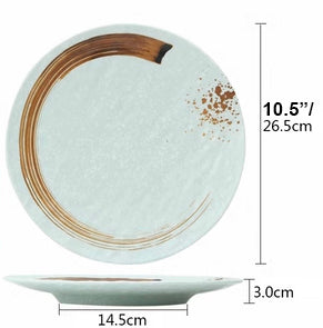 Melamine Light Green Round Flat Plate with Brown Ink Streak Pattern(JM169189LG - JM169193LG)