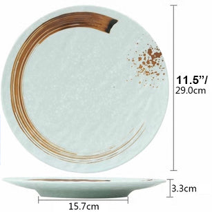 Melamine Light Green Round Flat Plate with Brown Ink Streak Pattern(JM169189LG - JM169193LG)