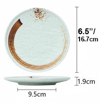 Melamine Light Green Round Flat Plate with Brown Ink Streak Pattern(JM169189LG - JM169193LG)