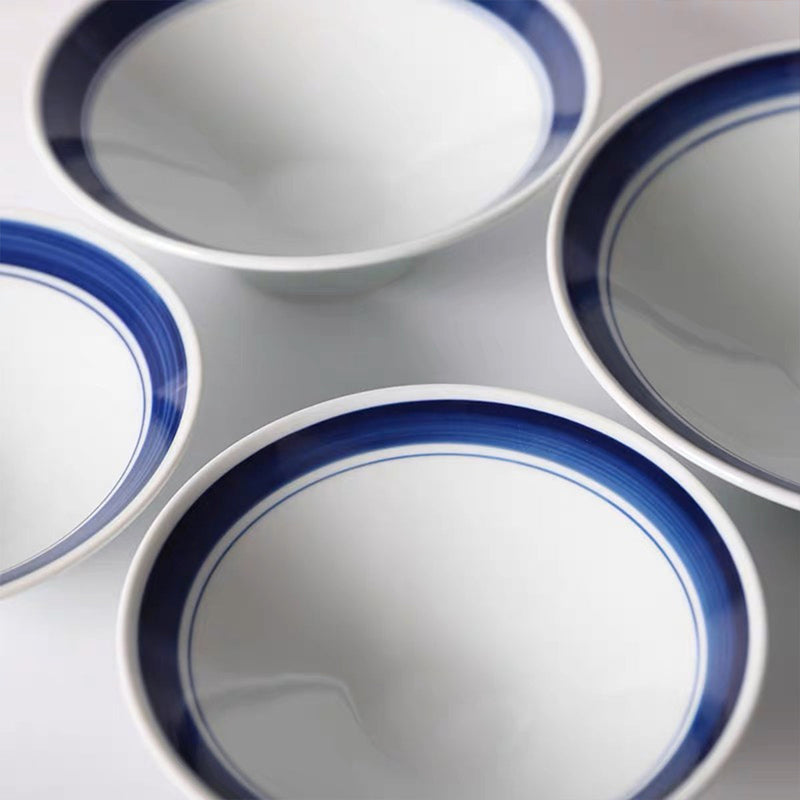 White Round Bowl with Blue Border Pattern (JW24-6.8,JW24-7.8,JW24-8.8)