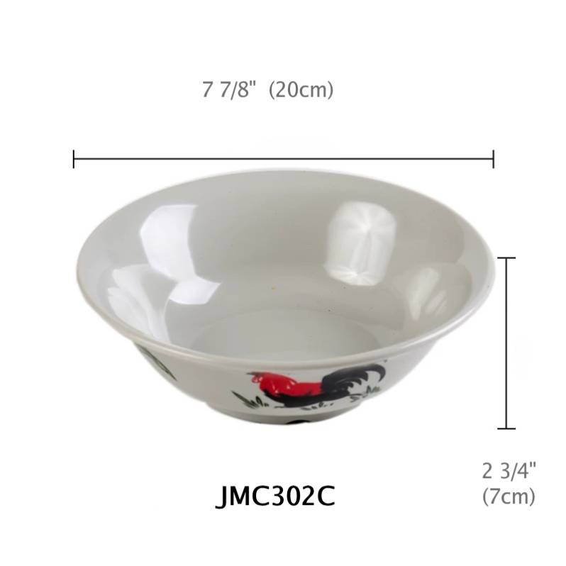 7 7/8" Round Light Grey Noddle Bowl With Chicken & Flowers Pattern (JMC302C)