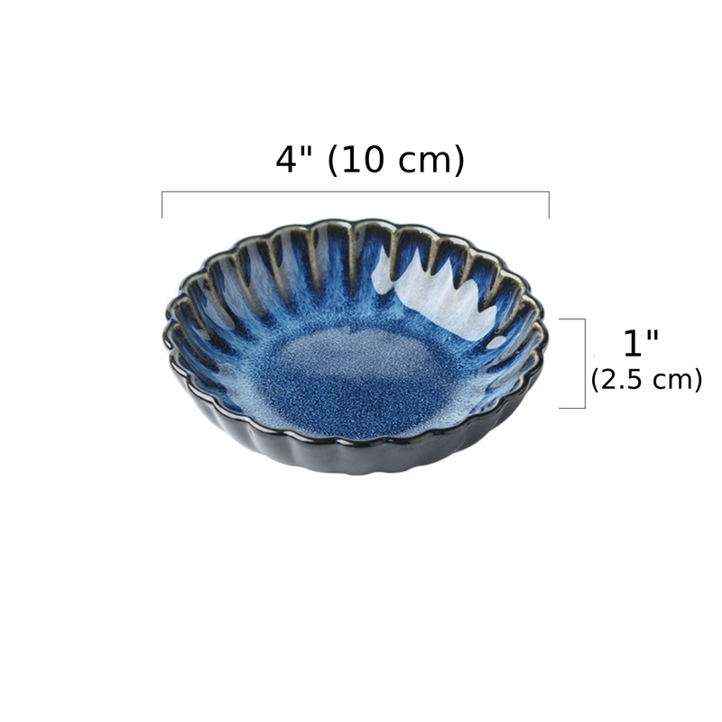 4" Ceramic Dark Blue Round Flower Shape Small Dish