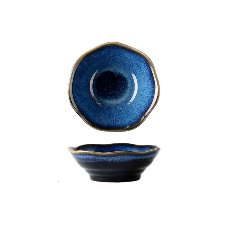 4" Ceramic Cat's Eye Blue Lotus Leaf Shape Small DIsh