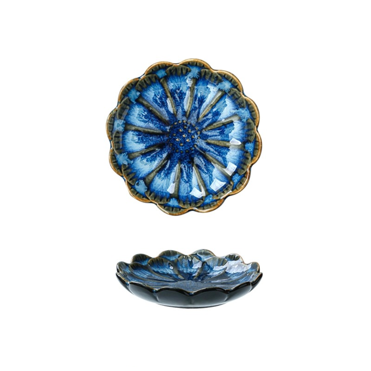 4 3/8" Dia Kiln Flower Shape Sauce Dish-Dark Blue