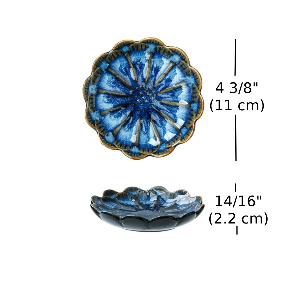 4 3/8" Dia Kiln Flower Shape Sauce Dish-Dark Blue