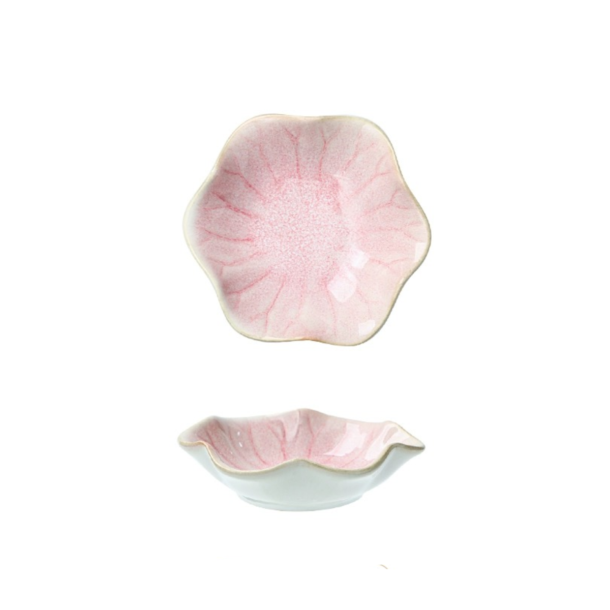 4 3/8" Dia Kiln Lotus Leaf Shape Small Dish-Pink