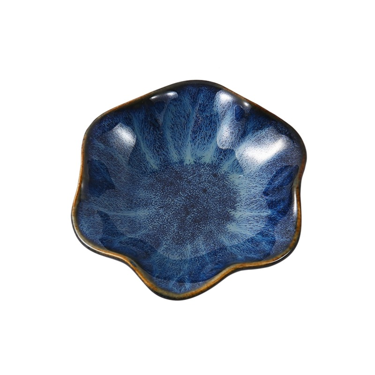 4 3/8" Dia Kiln Lotus Leaf Shape Small Dish-Dark Blue