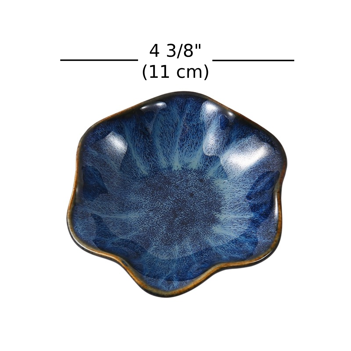 4 3/8" Dia Kiln Lotus Leaf Shape Small Dish-Dark Blue