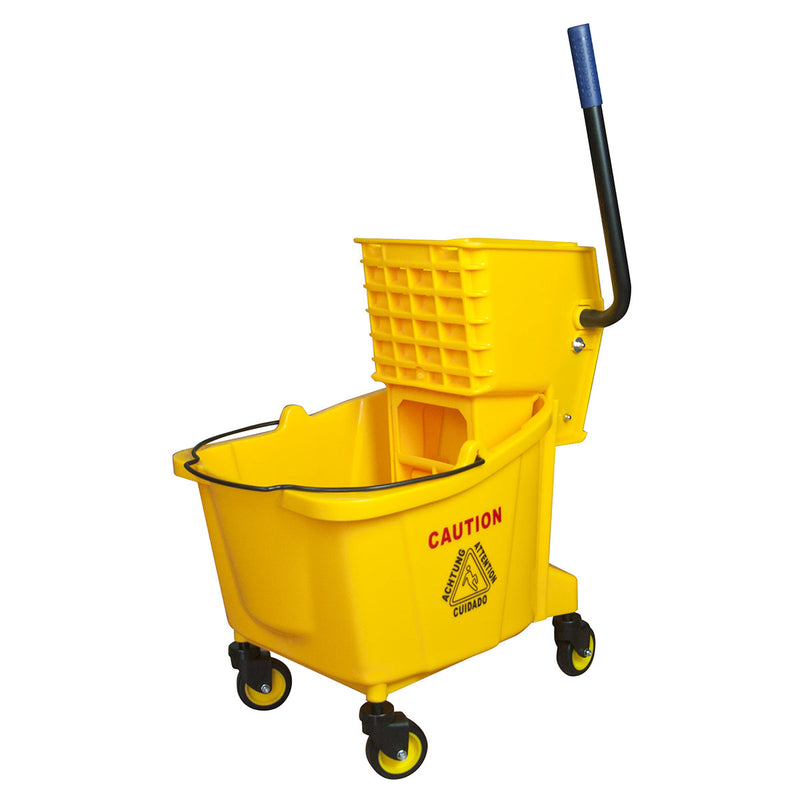 Mop Bucket w/side press wringer, 32 qt, yellow