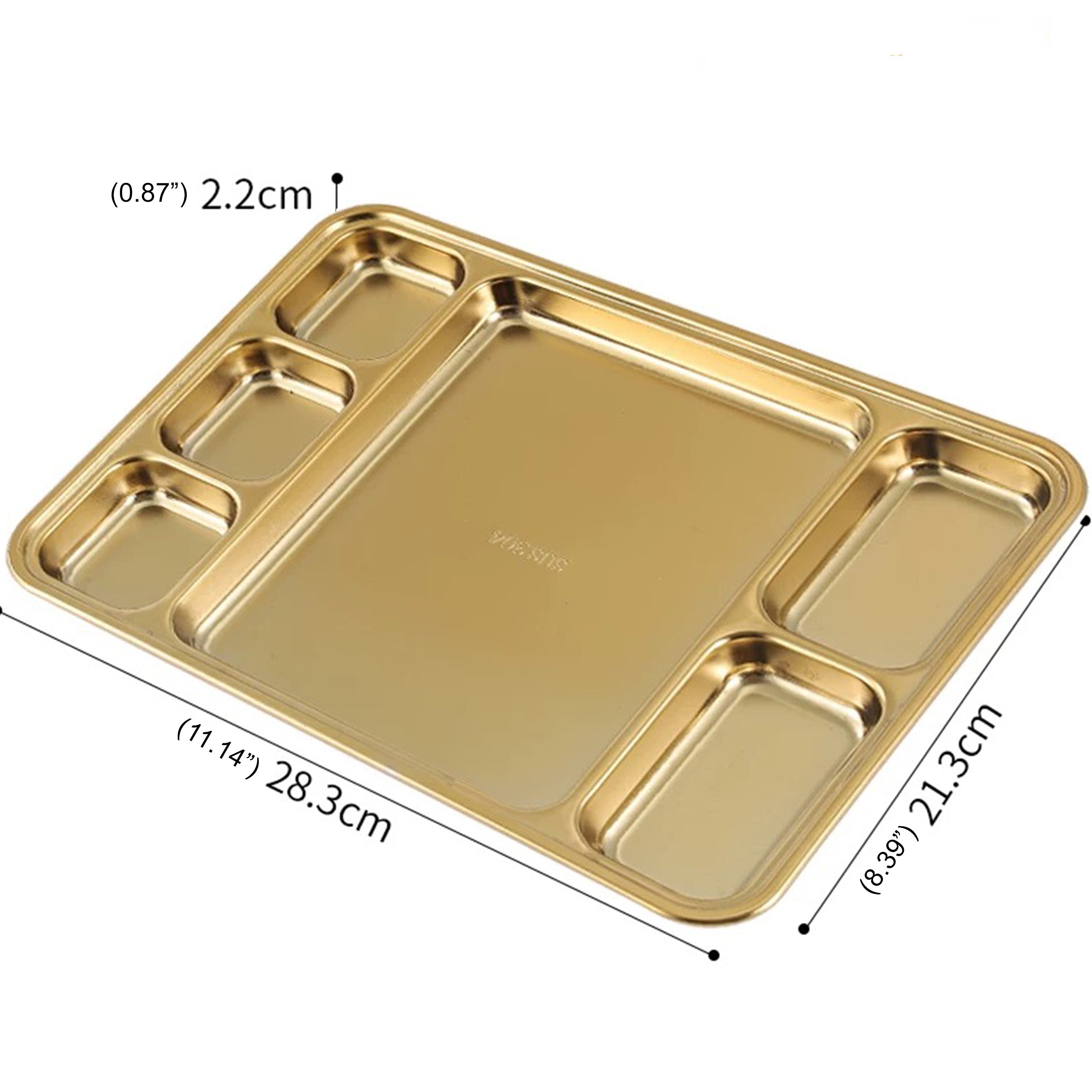 304 Stainless steel Golden Rectangular 6 compartment Plate