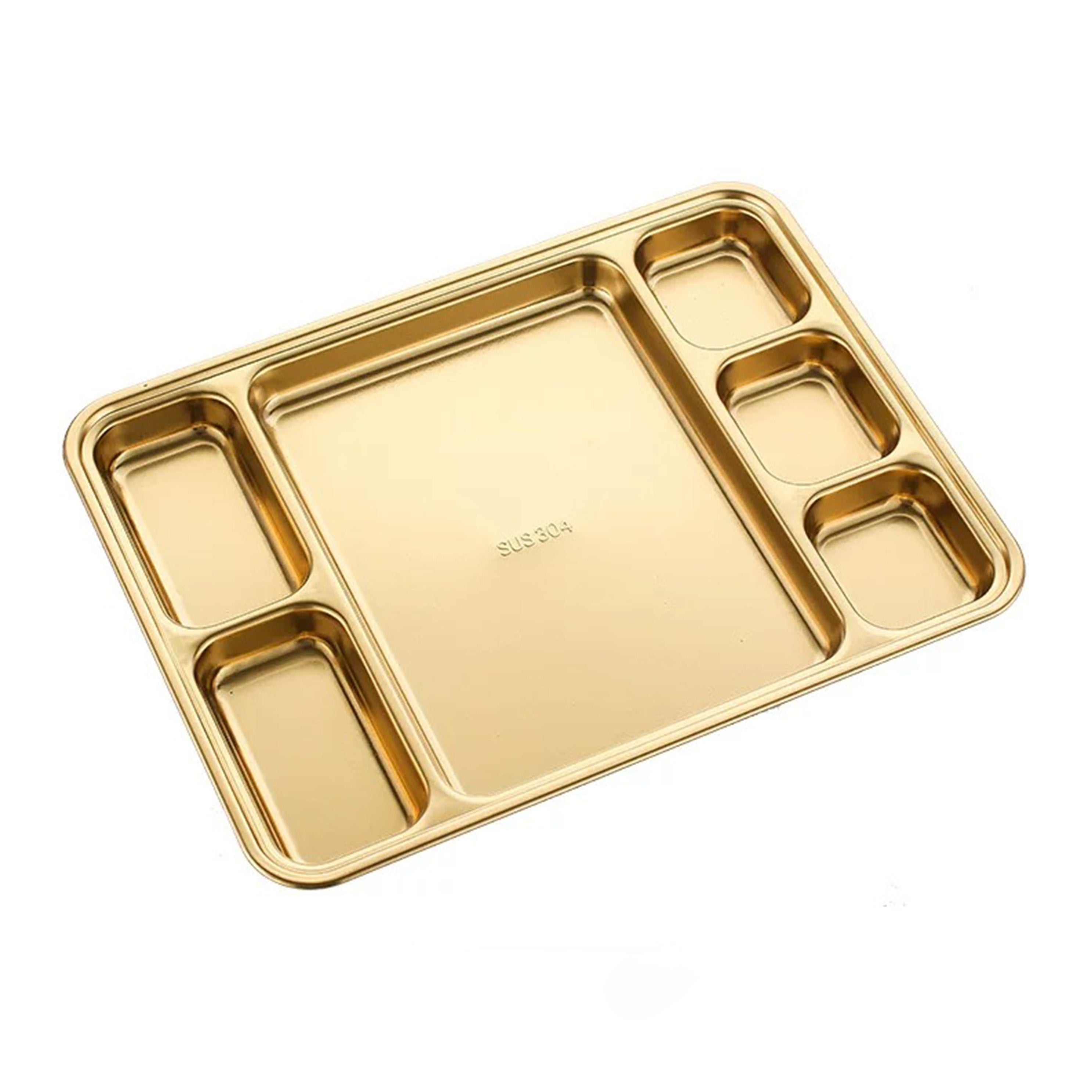 304 Stainless steel Golden Rectangular 6 compartment Plate