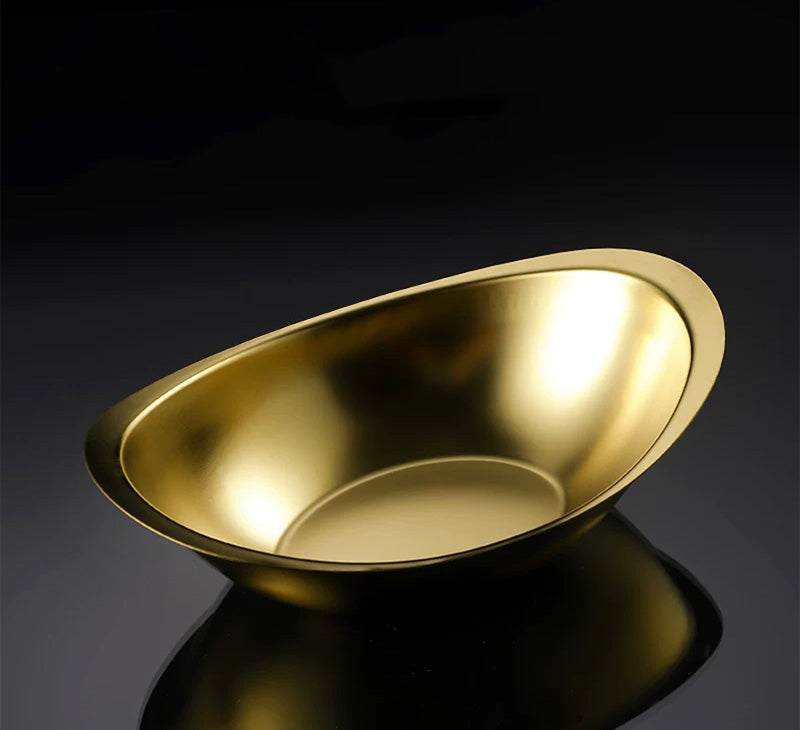 Golden stainless steel Ingot shape bowl with rim