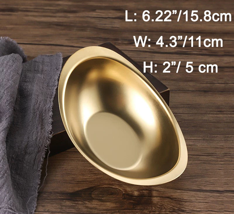 Golden stainless steel Ingot shape bowl with rim