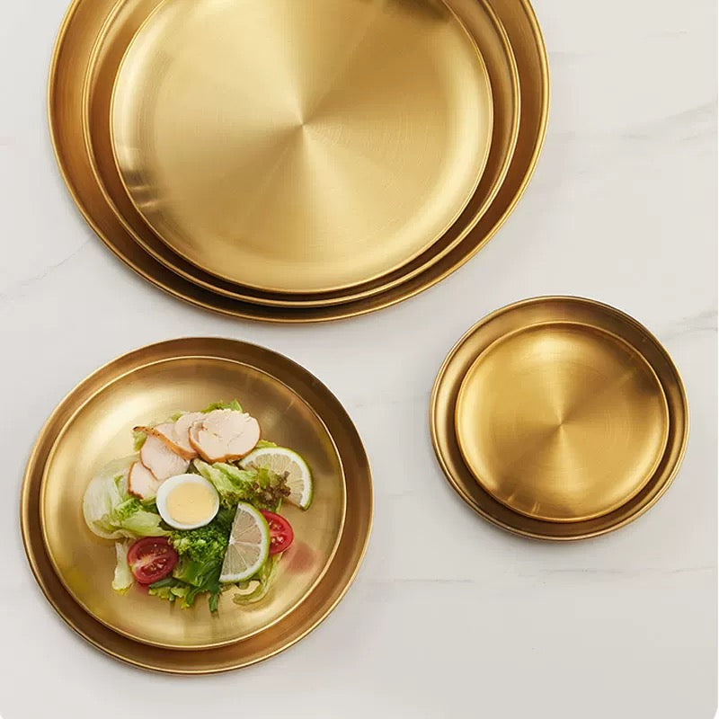 Golden Stainless steel round plate with Rim