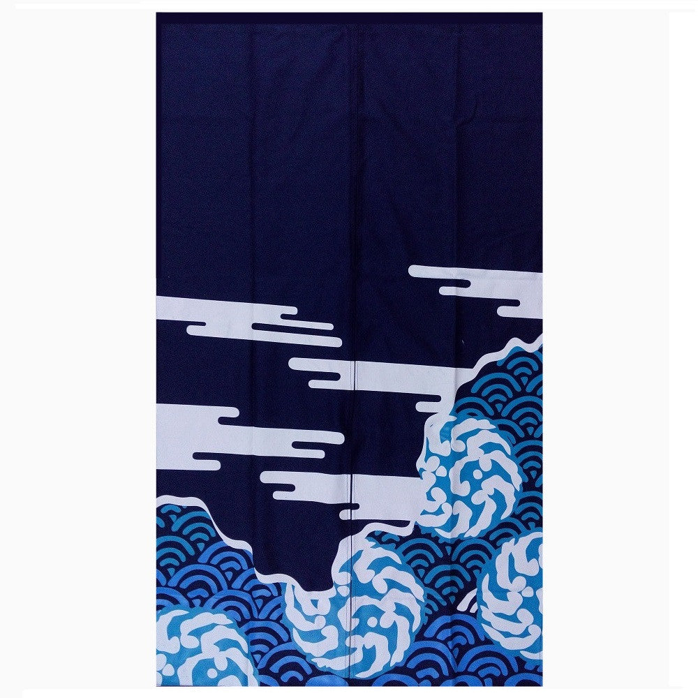 Dark Blue Door Curtain with Seawave Patter (MK-113) - Chefcoca