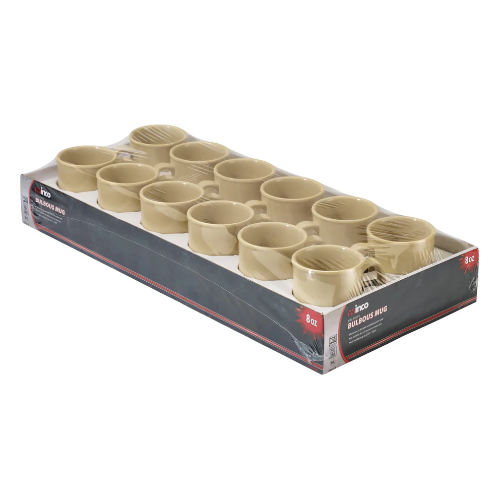 MMU-8 - Melamine 8 oz Boulbous Mugs - Tan   (Set of 12 Mugs) - Chefcoca