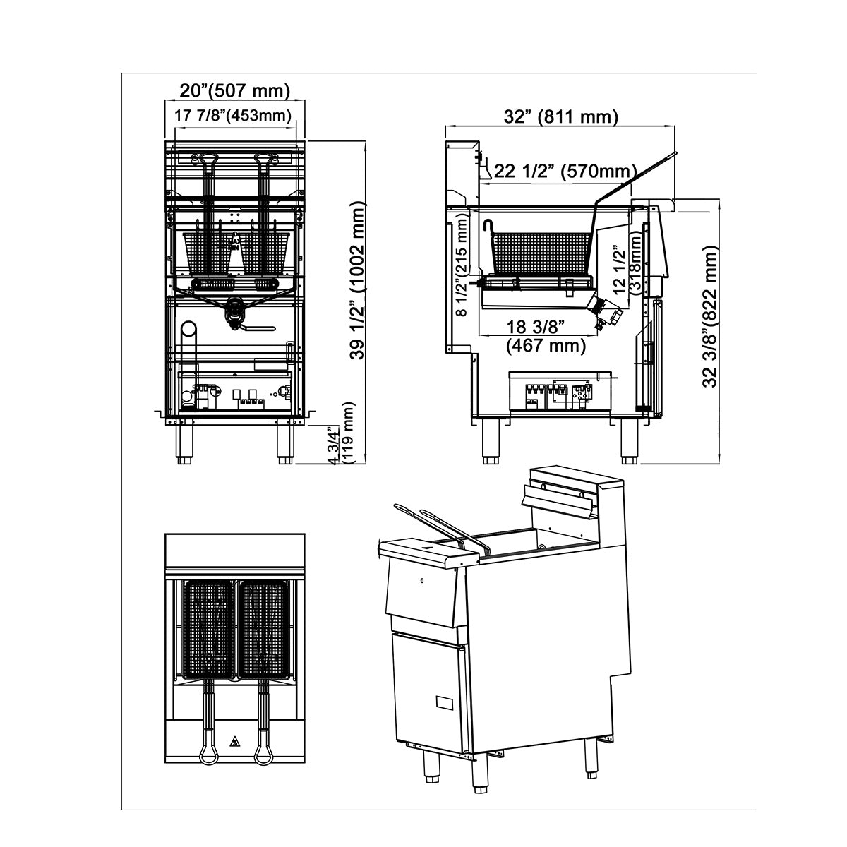 Commercial Professional 18KW Vertical 2 Basket Fried Furnace Electric Deep Fryer (NTG18E)