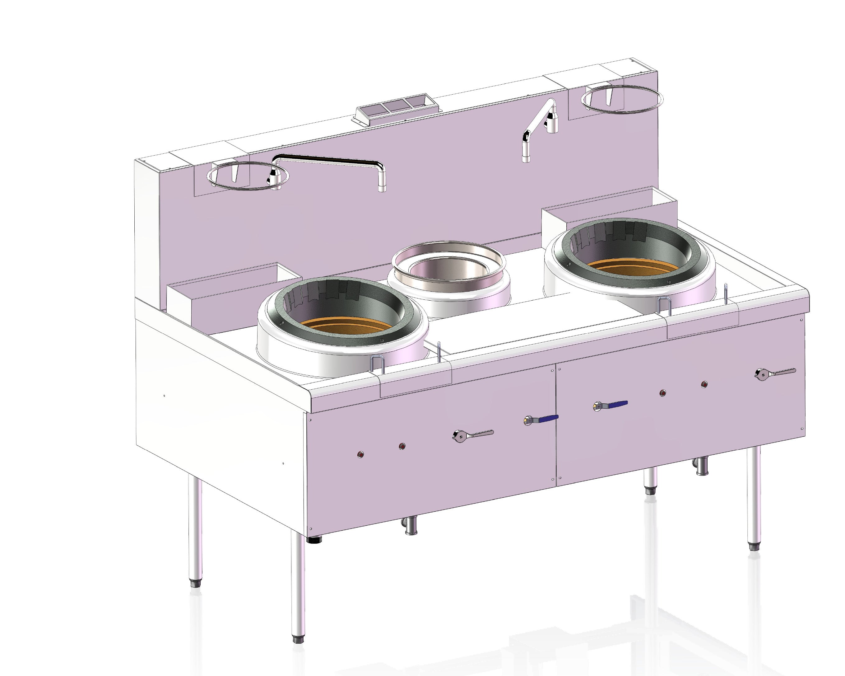 Turbo Range,EW5-2-1A, Double Wok Range with 1 boil pot- 307,080 BTU (70.87" x 41.33 x 31.89"/49.59")