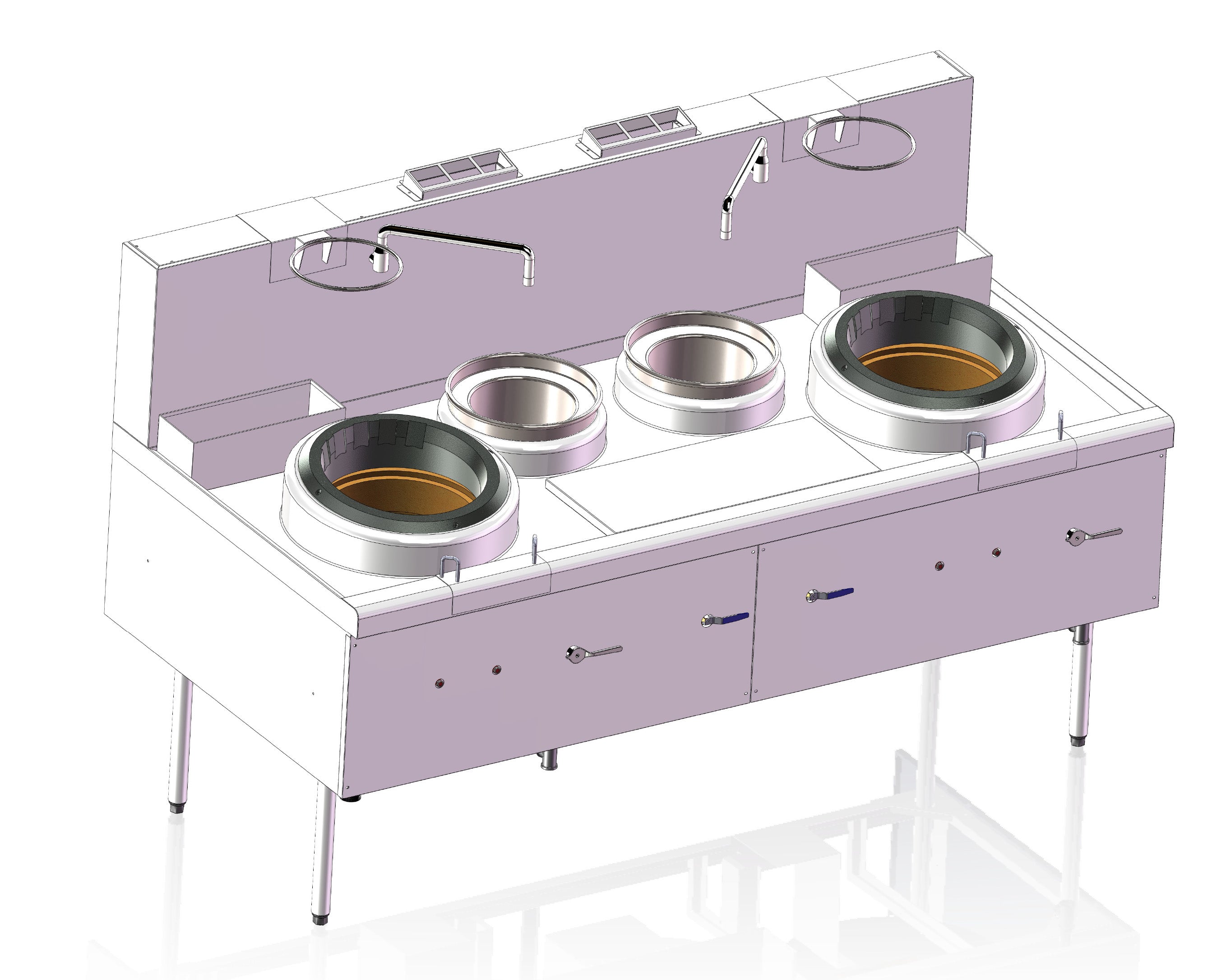 Turbo Range,EW5-2-2A, Double Wok Range with 2 boil pots- 307,080 BTU (84.7" x 41.33 x 31.89"/49.59")
