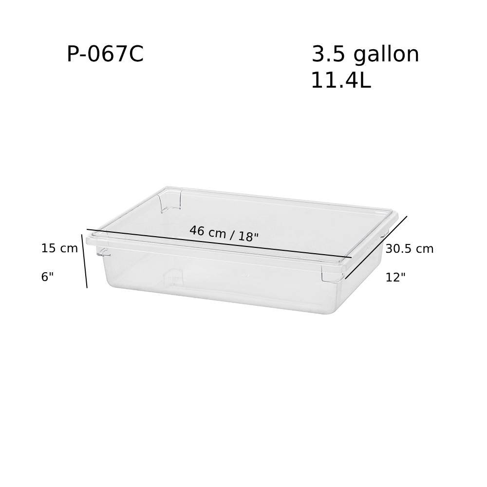 Clear Polycarbonate Heavy Weight Food Storage Box, 3.5 Gallon/11.4L, 18"x12"x6"H (P-067C)