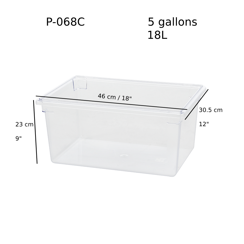 Clear Polycarbonate Heavy Weight Food Storage Box, 5 Gallon/18L, 18"x12"x9"H (P-068C)