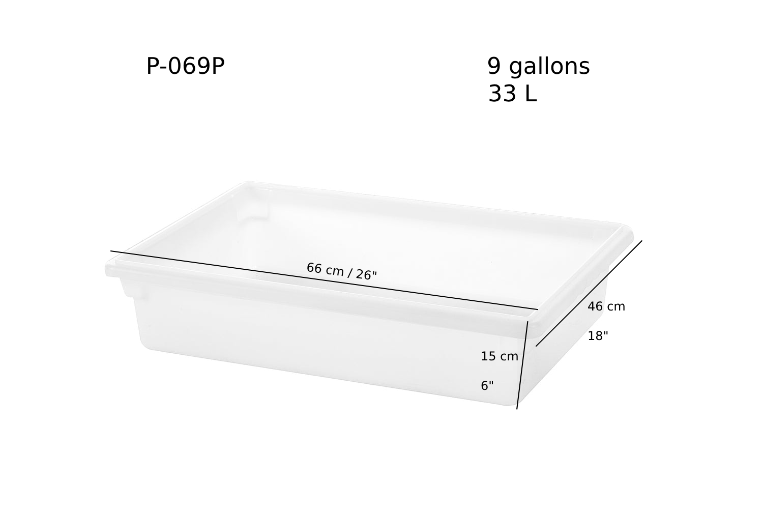 White Polypropylene Food Storage Box, 9 Gallon/33L, 18"x26"x6"H (P-069P)