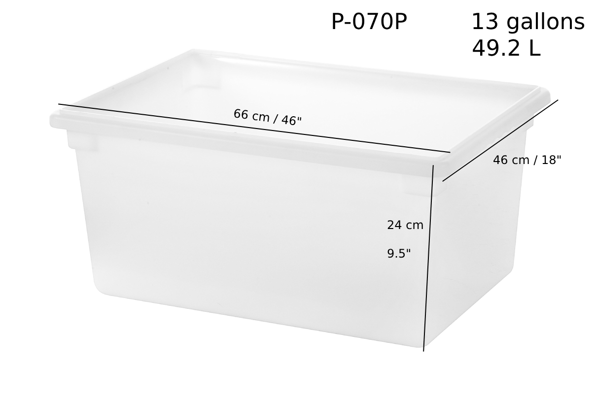 White Polypropylene Food Storage Box, 13 Gallon/49.2L, 18"x26"x9.5"H (P-070P)