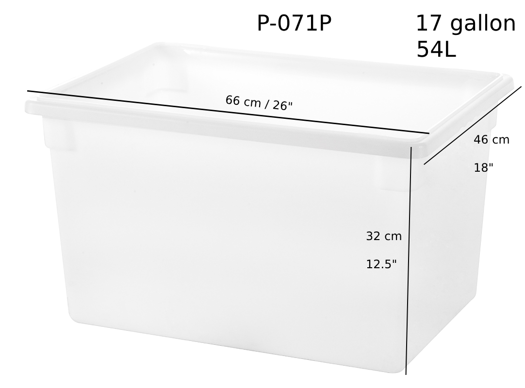 White Polypropylene Food Storage Box, 17 Gallon/54L, 18"x26"x12.5"H (P-071P)