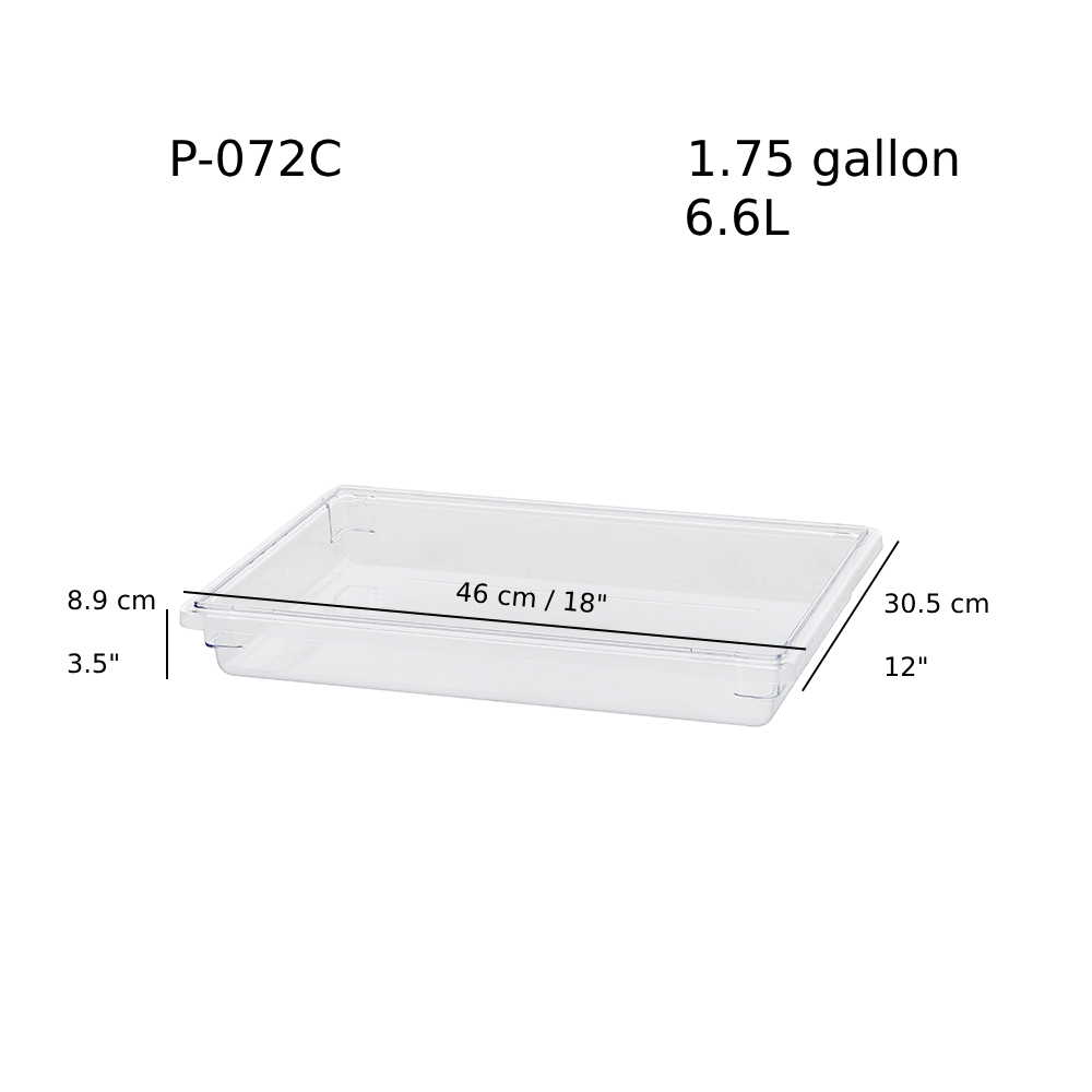 Clear Polycarbonate Heavy Weight Food Storage Box, 1.75 Gallon/6.6L, 18"x12"x3.5"H (P-072C)
