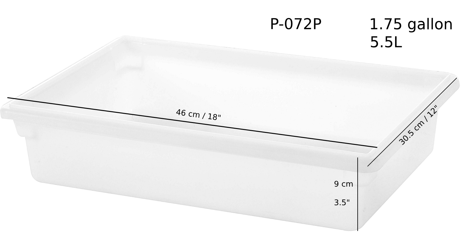 White Polypropylene Food Storage Box, 1.75 Gallon/5.5L, 18"x12"x3.5"H (P-072P)