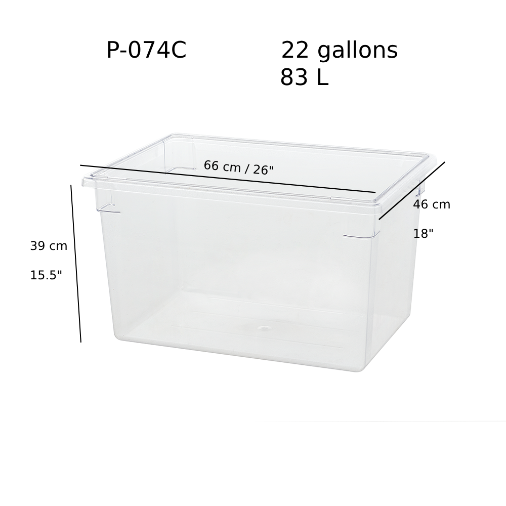 Clear Polycarbonate Heavy Weight Food Storage Box, 22 Gallon/83L, 18"x26"x15"H (P-074C)