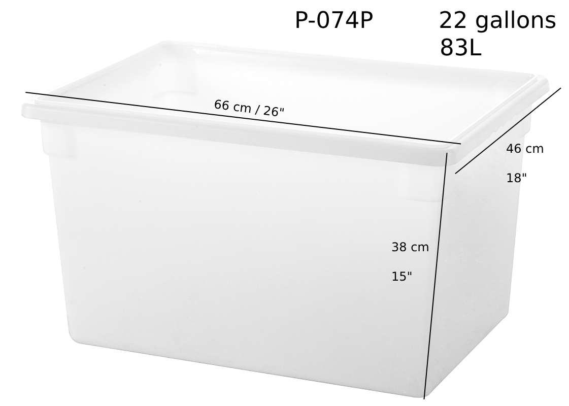 White Polypropylene Food Storage Box, 22 Gallon/83L, 18"x26"x15"H (P-074P)