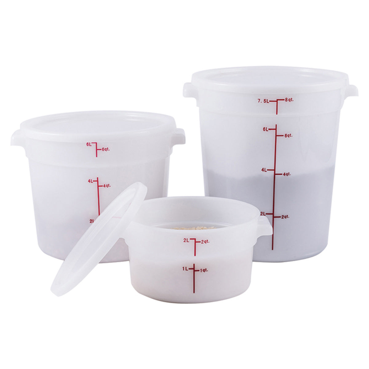 White Polypropylene Round Food Storage Container (1-22 Quarts), Lids Sold Separately