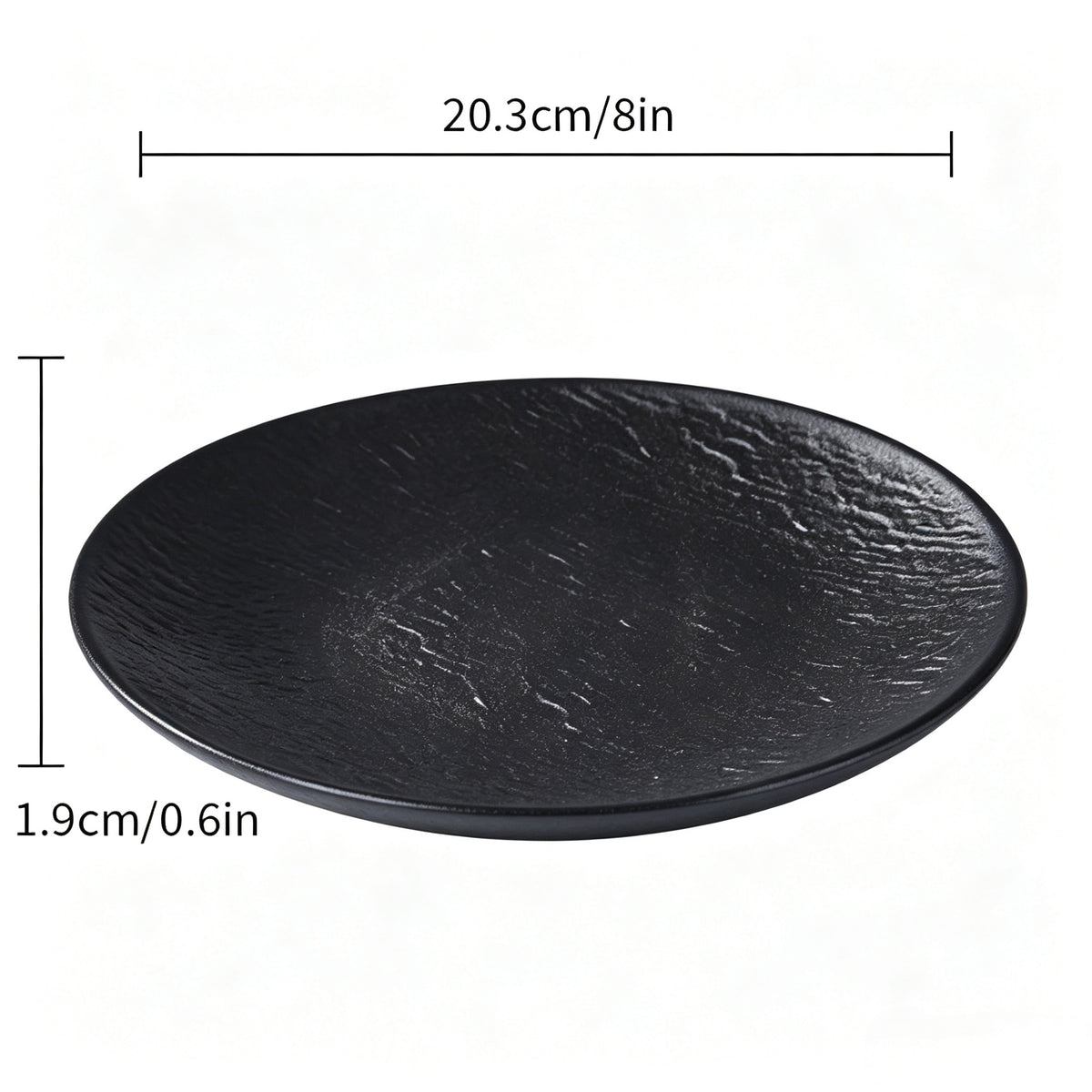 CHEFCO, P201-8BL, 8" Round Melamine Plate – Black Marble Finish, 7.99"Dia x 0.75"H