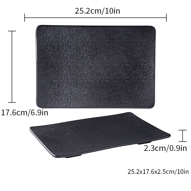 CHEFCO, P211-10BL, 10" Rectangular Melamine Plate – Black Marble Finish, 9.92" x 6.93" x 0.98"H