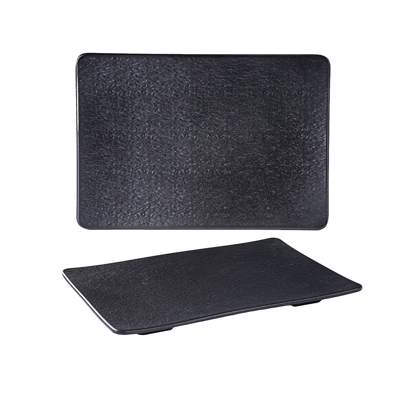 CHEFCO, P211-12BL,12" Rectangular Melamine Plate – Black Marble Finish, 11.85" x 8.27" x 0.98"H